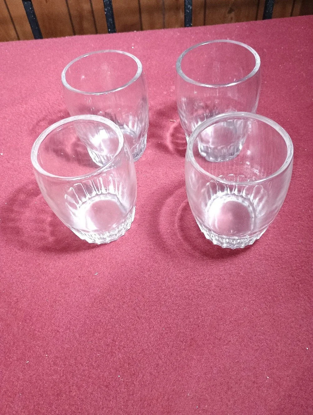 4 Federal Glass Barrel Clear Tumbler Lowball Glasses Mid-Century Barware Vintage